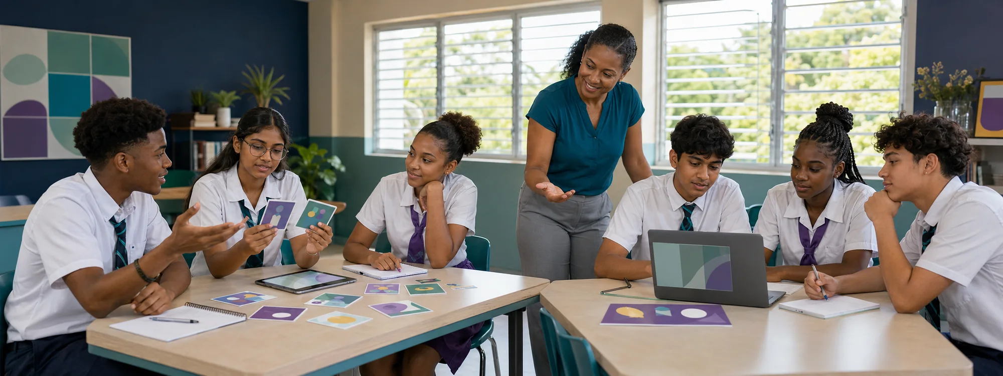 Caribbean students completing a supervised digital-citizenship classroom activity