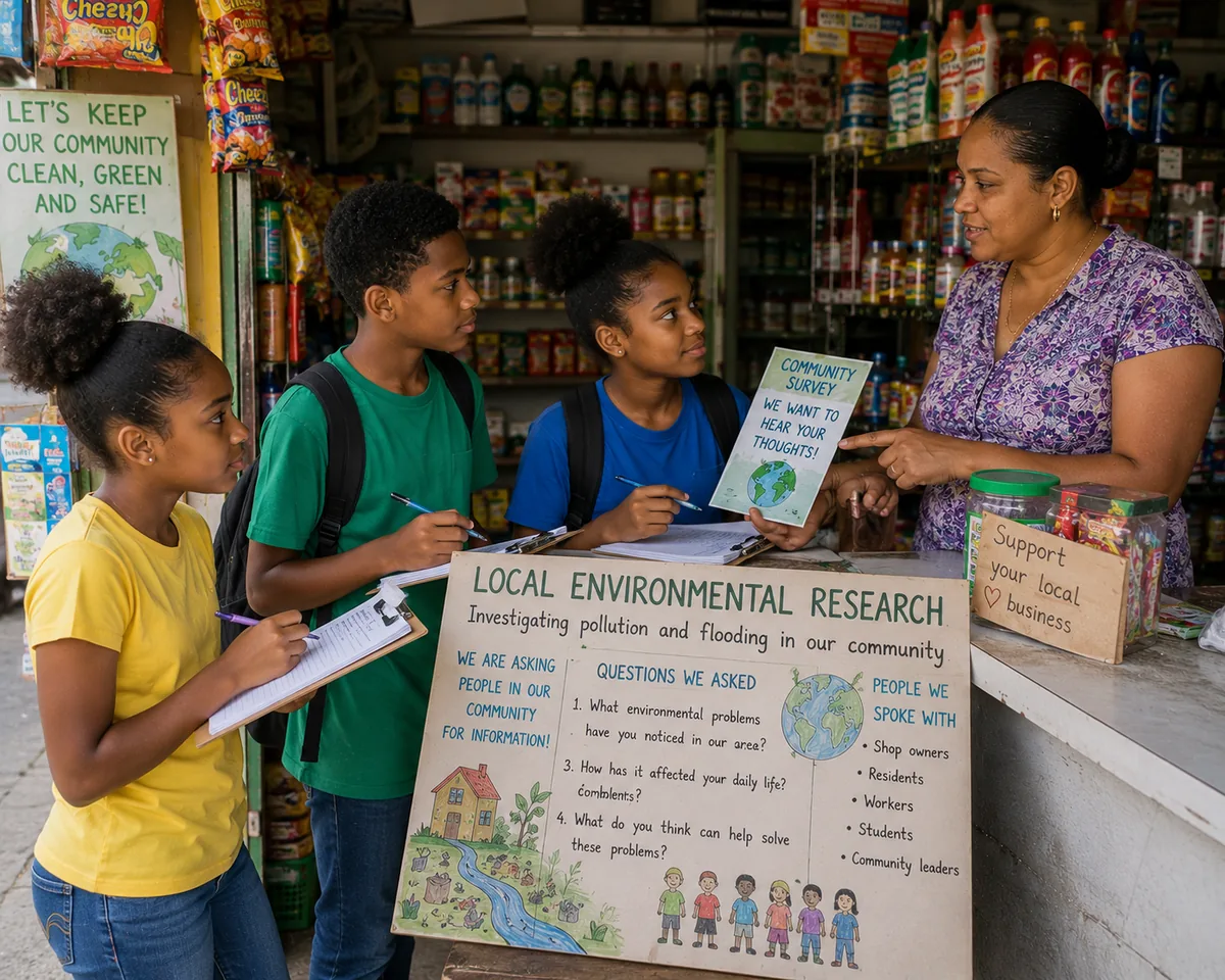 Students interviewing a community member for local environmental research
