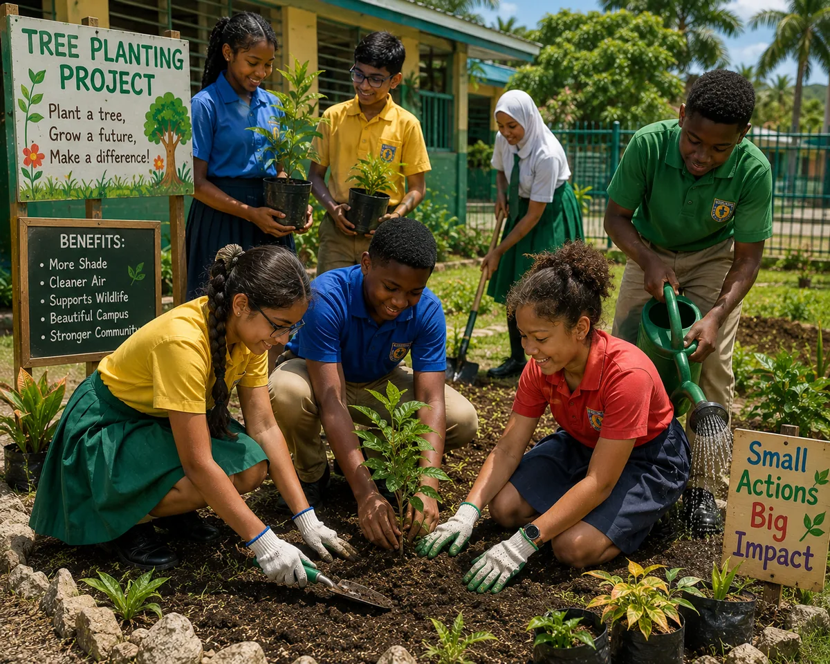 Students planting a tree in a school garden project